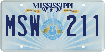 MS license plate MSW211