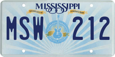 MS license plate MSW212