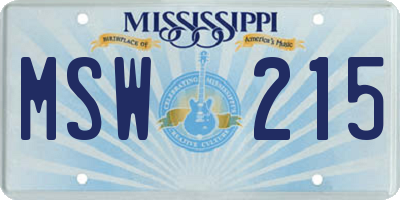 MS license plate MSW215