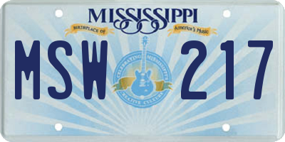MS license plate MSW217