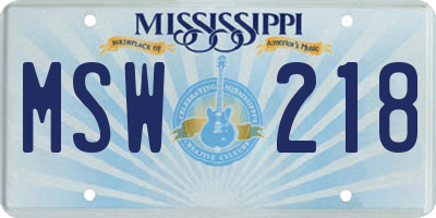 MS license plate MSW218