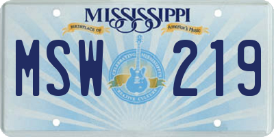 MS license plate MSW219
