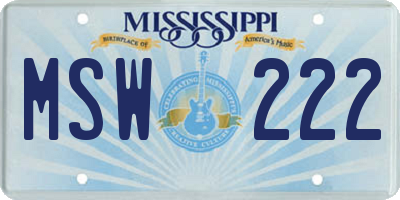 MS license plate MSW222