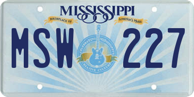 MS license plate MSW227