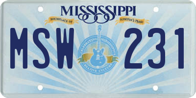 MS license plate MSW231
