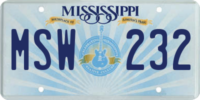 MS license plate MSW232