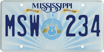 MS license plate MSW234