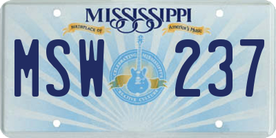 MS license plate MSW237