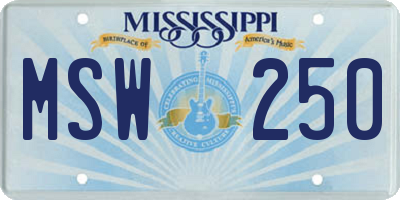 MS license plate MSW250