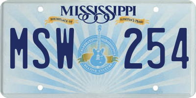 MS license plate MSW254