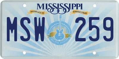MS license plate MSW259