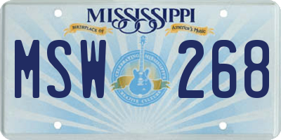 MS license plate MSW268