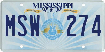 MS license plate MSW274
