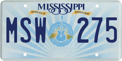 MS license plate MSW275