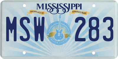 MS license plate MSW283
