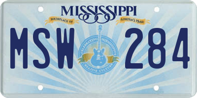 MS license plate MSW284