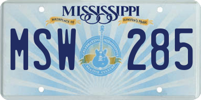 MS license plate MSW285