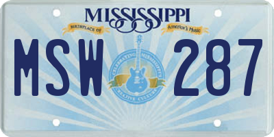 MS license plate MSW287