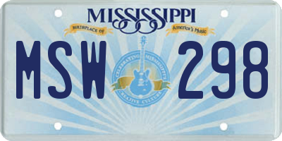 MS license plate MSW298