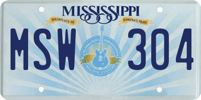 MS license plate MSW304