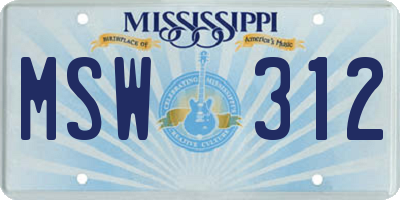 MS license plate MSW312