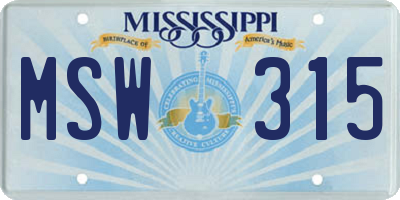 MS license plate MSW315
