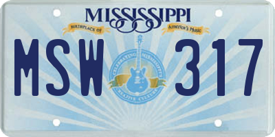 MS license plate MSW317
