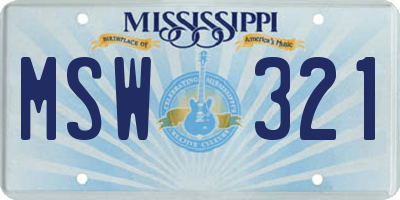 MS license plate MSW321