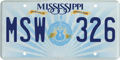 MS license plate MSW326
