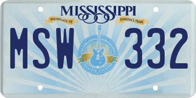 MS license plate MSW332