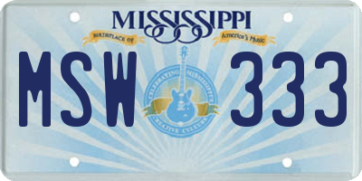 MS license plate MSW333