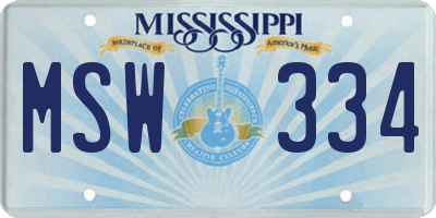 MS license plate MSW334