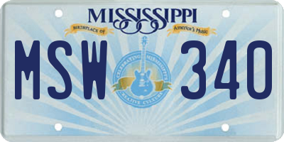 MS license plate MSW340