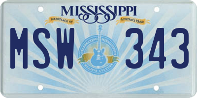 MS license plate MSW343