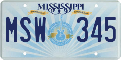 MS license plate MSW345