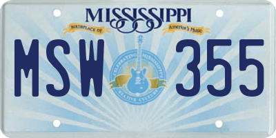 MS license plate MSW355
