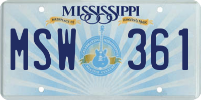 MS license plate MSW361