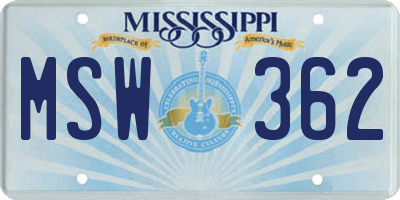 MS license plate MSW362