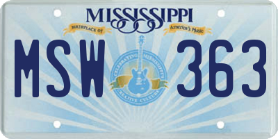 MS license plate MSW363