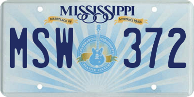 MS license plate MSW372