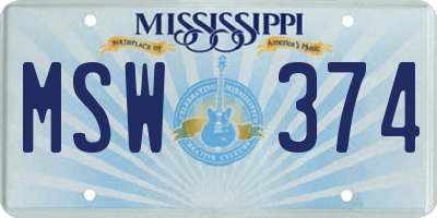 MS license plate MSW374
