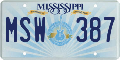 MS license plate MSW387