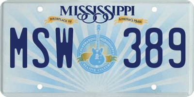 MS license plate MSW389