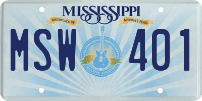 MS license plate MSW401