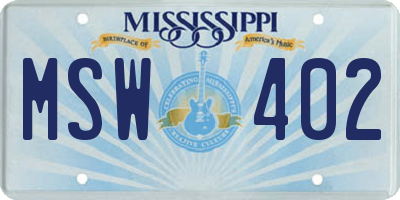 MS license plate MSW402