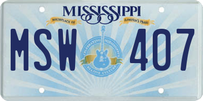 MS license plate MSW407