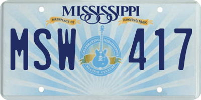 MS license plate MSW417