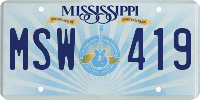 MS license plate MSW419