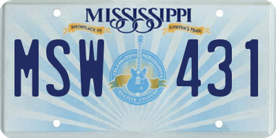 MS license plate MSW431