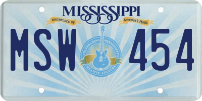 MS license plate MSW454